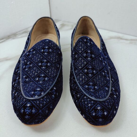 NWT Manyavar Men\'s Blue Embroidered Sequin Jooti Juti Dress Loafers, Sz 9 main image 5